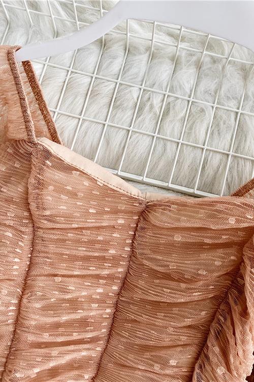 Mesh Puff Sleeve Crop Top - Fashionpara