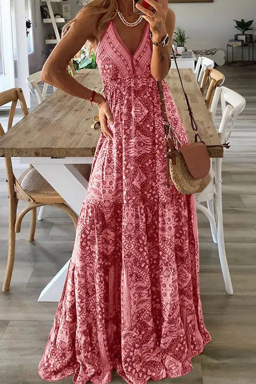 Boho Print Slip Maxi Dress - Fashionpara