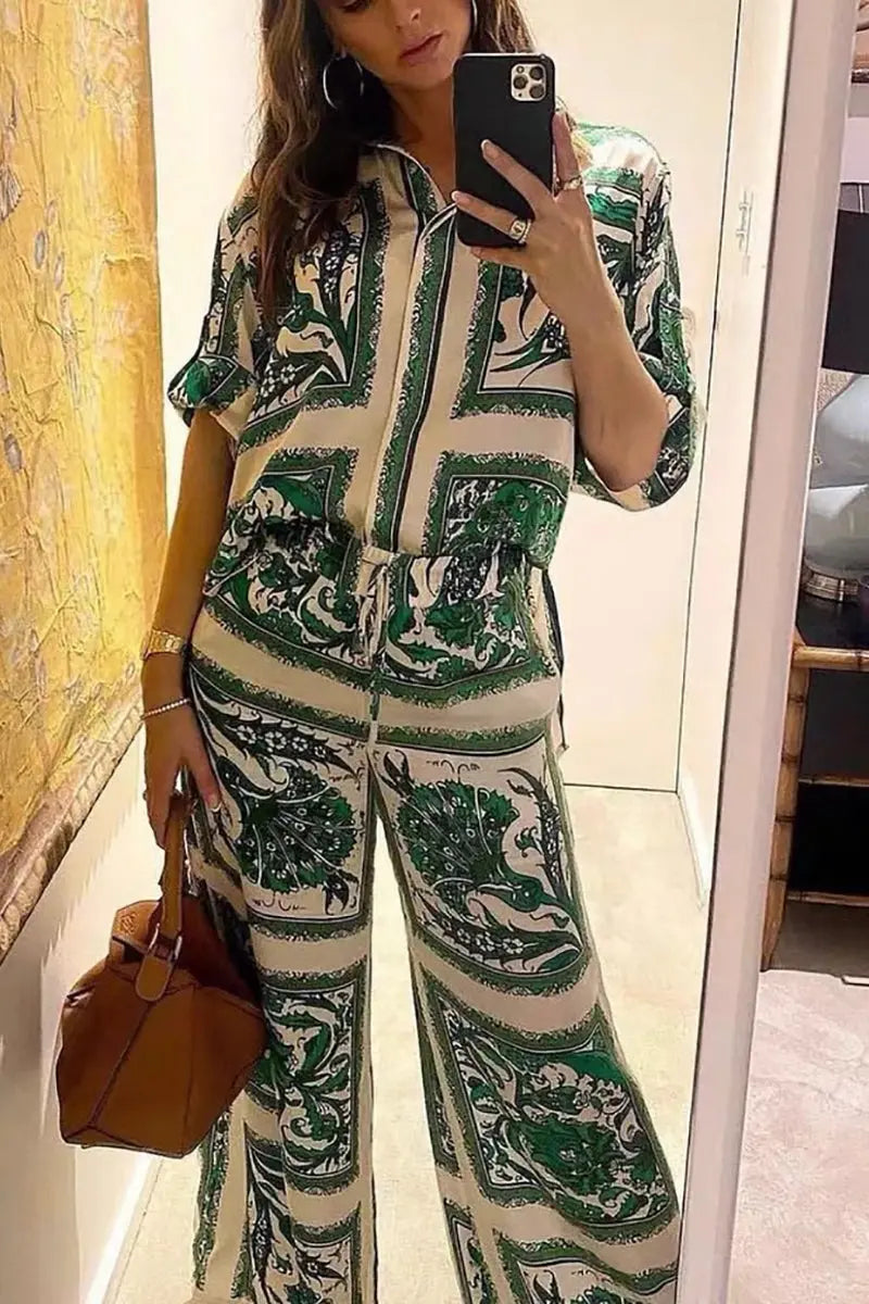 Easy Breezy Palm Shirt Pants Set - Fashionpara