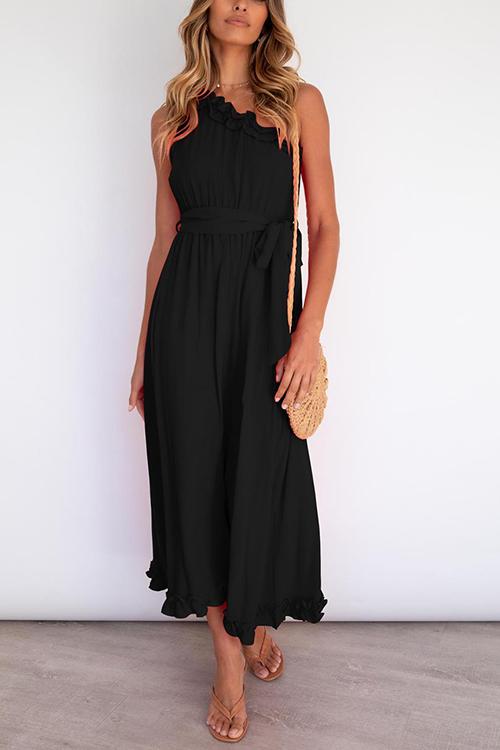 Ruffles One Shoulder Belted Maxi Dress - Fashionpara