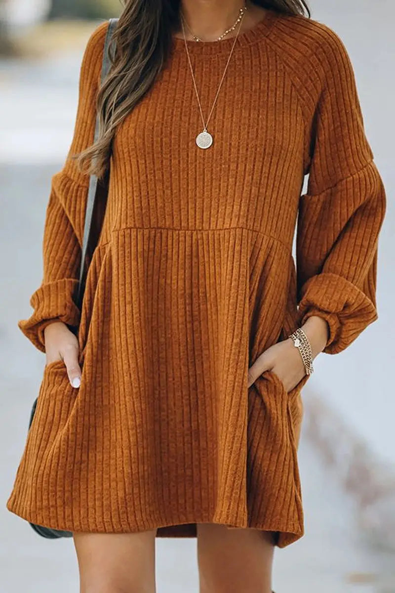 Pockets Long Sleeve Mini Dress - Fashionpara