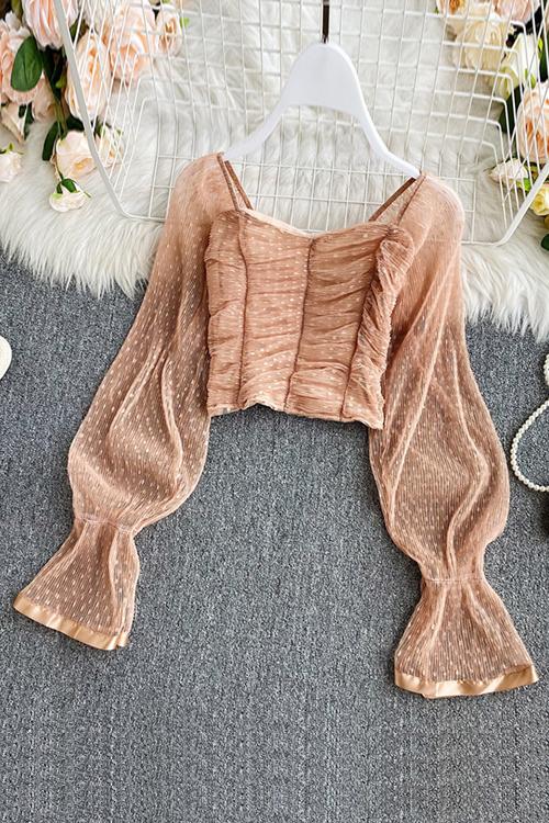 Mesh Puff Sleeve Crop Top - Fashionpara