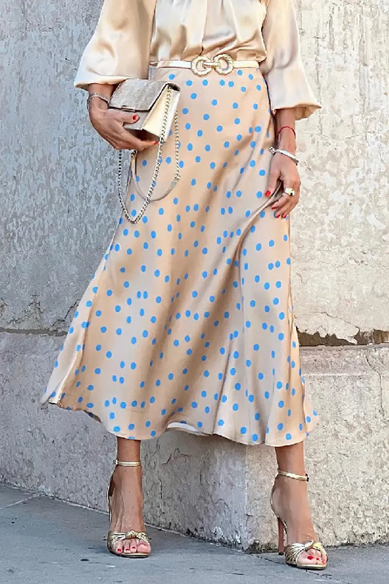 Satin Polka Dots Print Skirt - Fashionpara