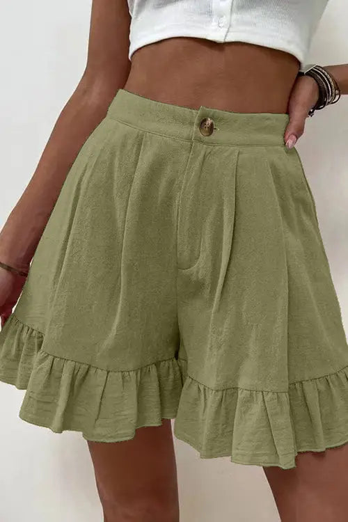 Button Flutter Hem Shorts - Fashionpara
