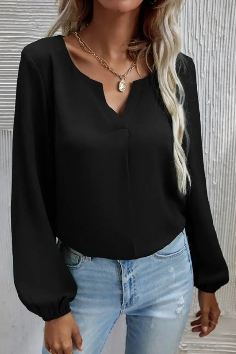 V Neck Long Sleeve Blouse - Fashionpara