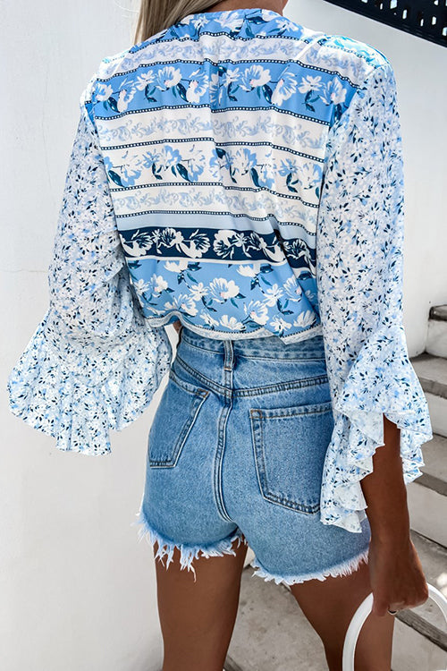 Tropical Flares Sleeve Tie Top - Fashionpara