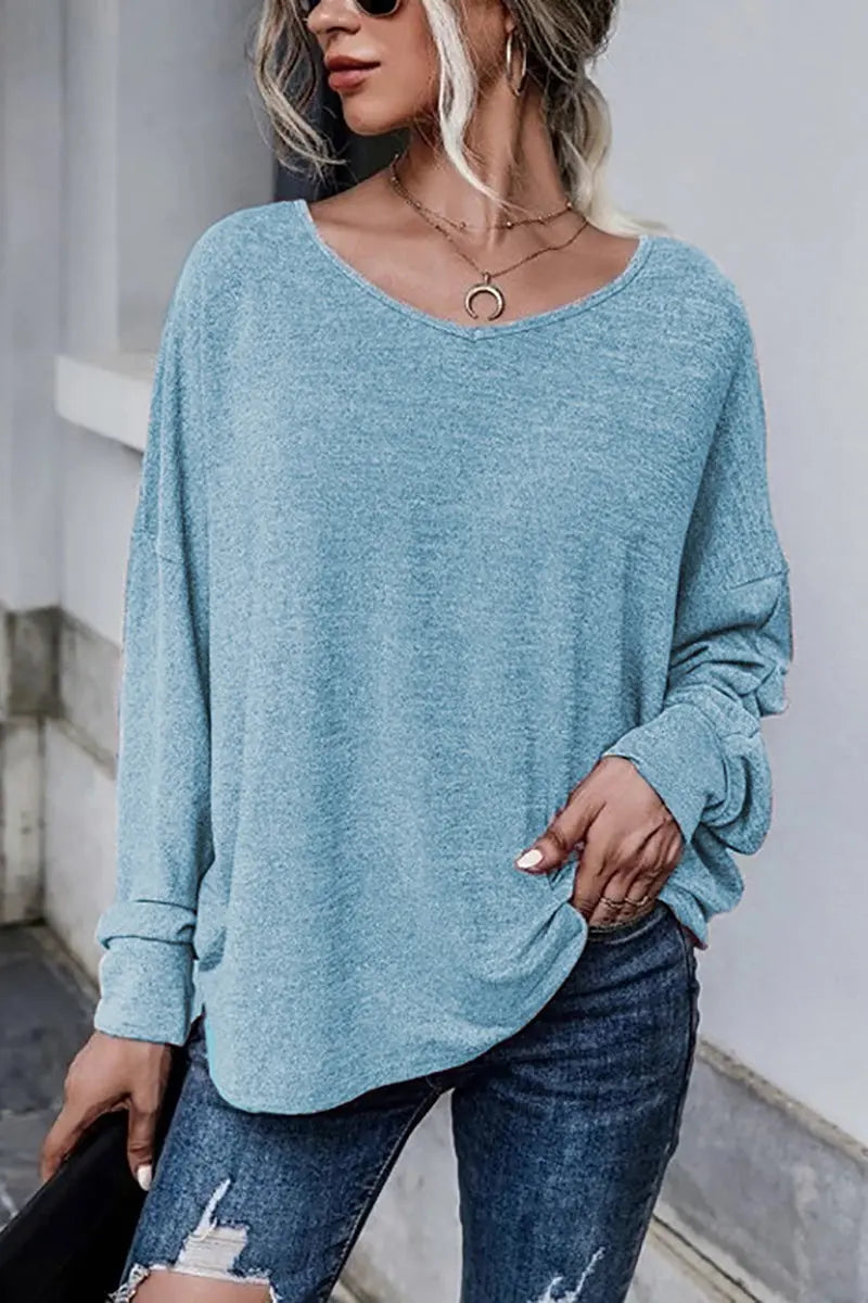 Tie Backless Long Sleeve Blouse - Fashionpara