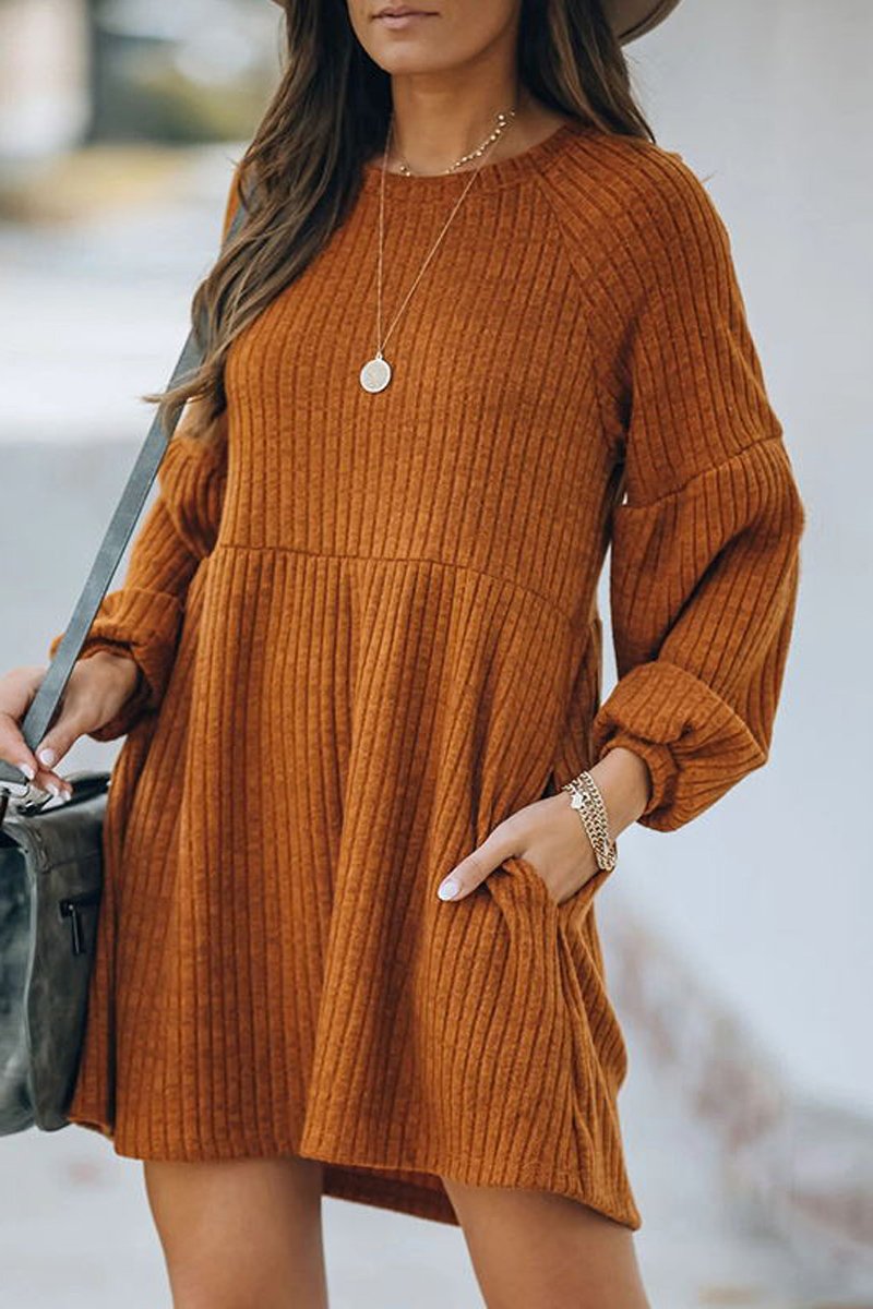 Pockets Long Sleeve Mini Dress - Fashionpara