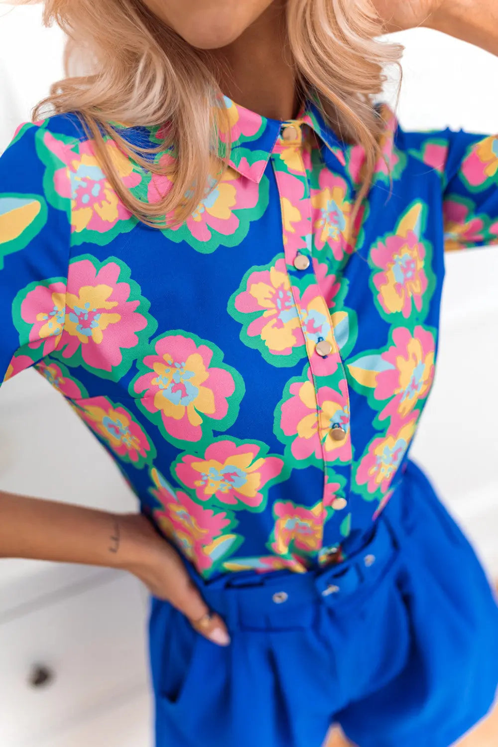 Floral Button Shirt Shorts Set - Fashionpara