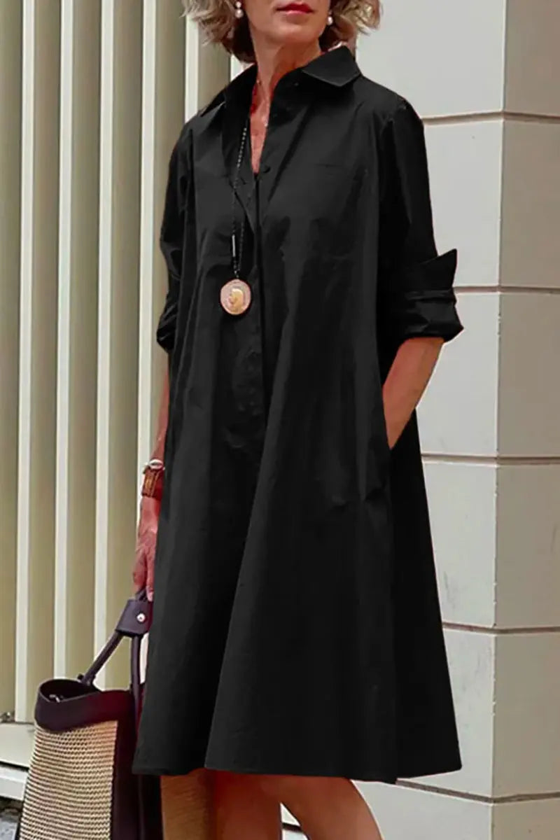 Classic Collared Shirt Dress - Fashionpara