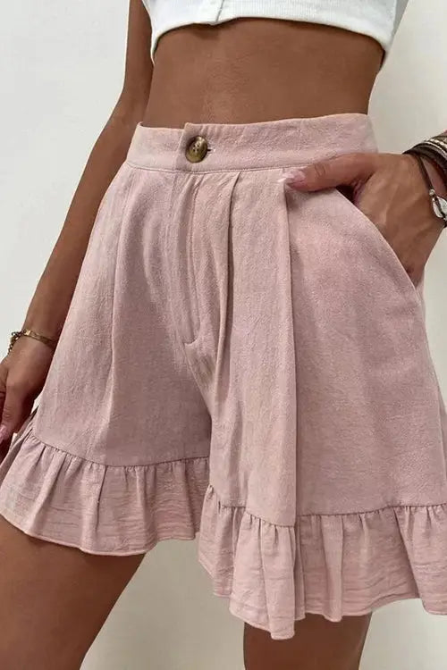 Button Flutter Hem Shorts - Fashionpara