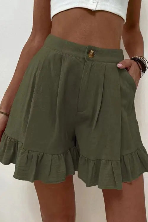 Button Flutter Hem Shorts - Fashionpara