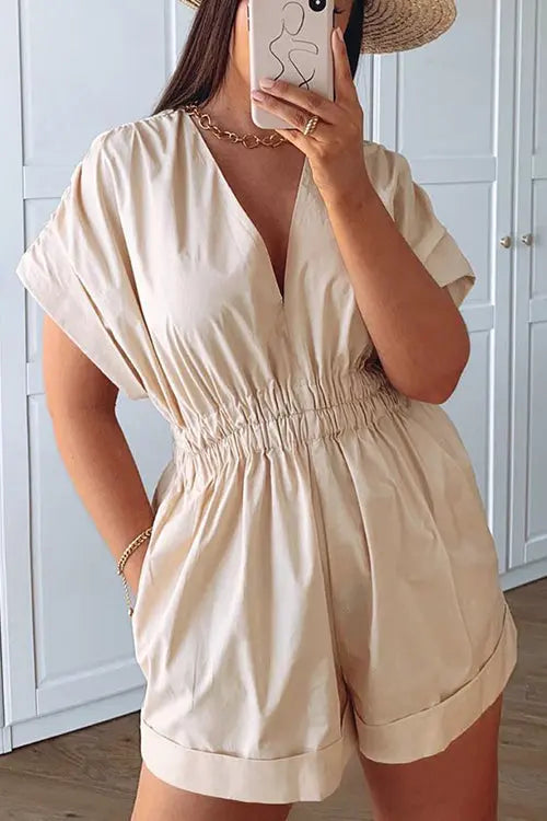 Any Occasion V Neck Bat Romper - Fashionpara