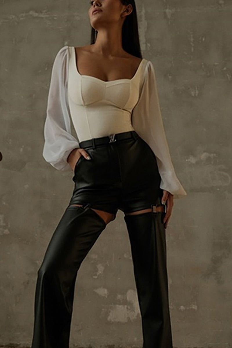Mesh Puff Sleeve Bodysuits - Fashionpara