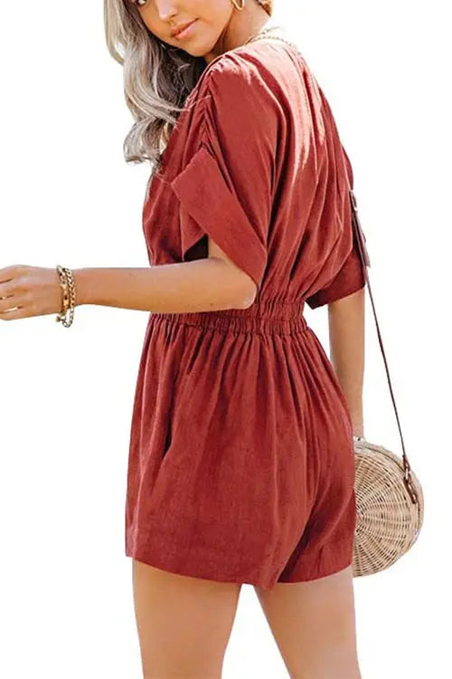 Any Occasion V Neck Bat Romper - Fashionpara