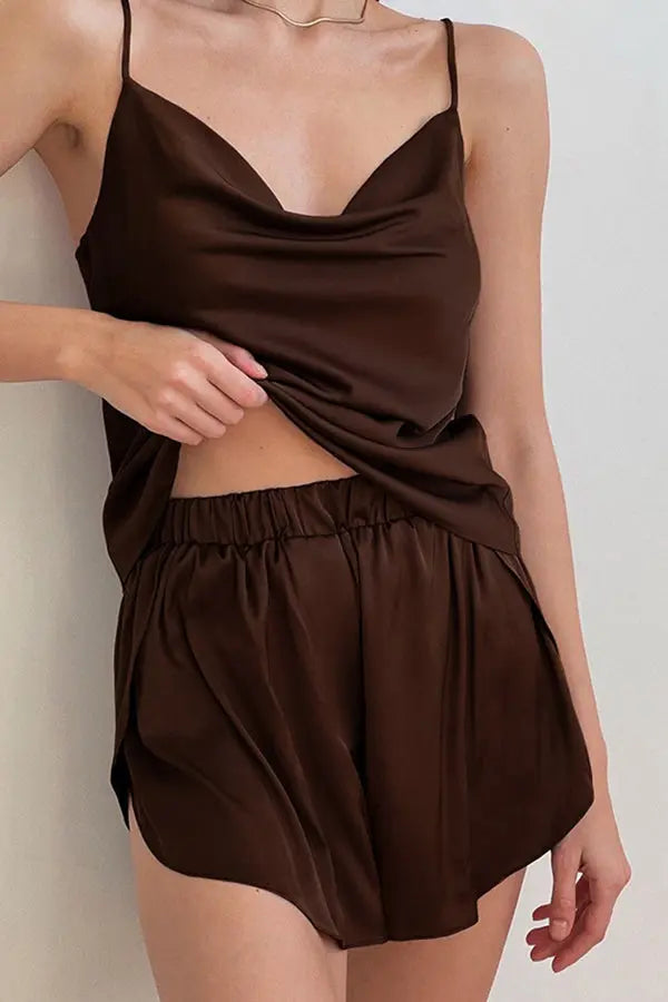 Dreamin' Of You Satin Top Shorts Set - Fashionpara