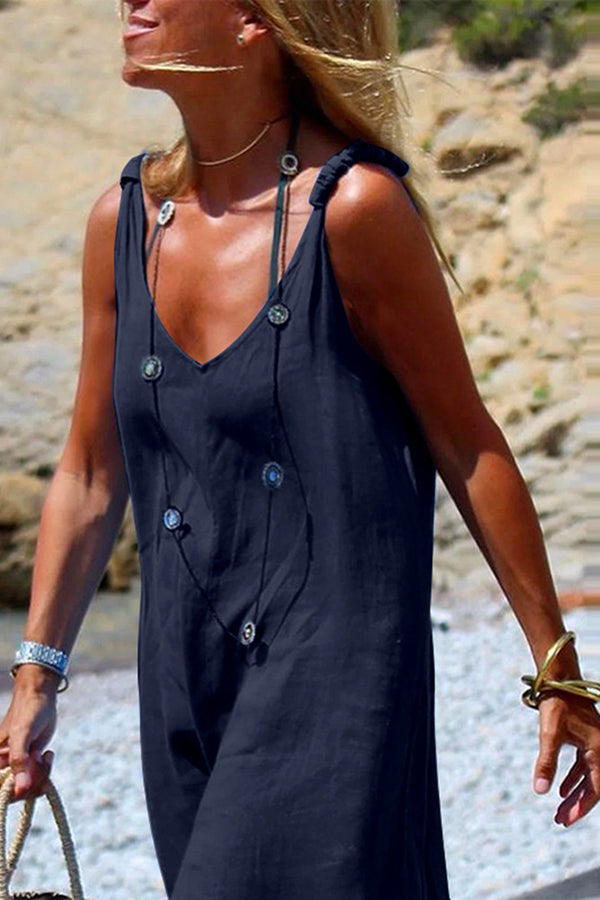 Solid V Neck Wide Leg Slip Jumpsuits - Fashionpara