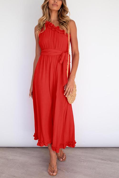 Ruffles One Shoulder Belted Maxi Dress - Fashionpara