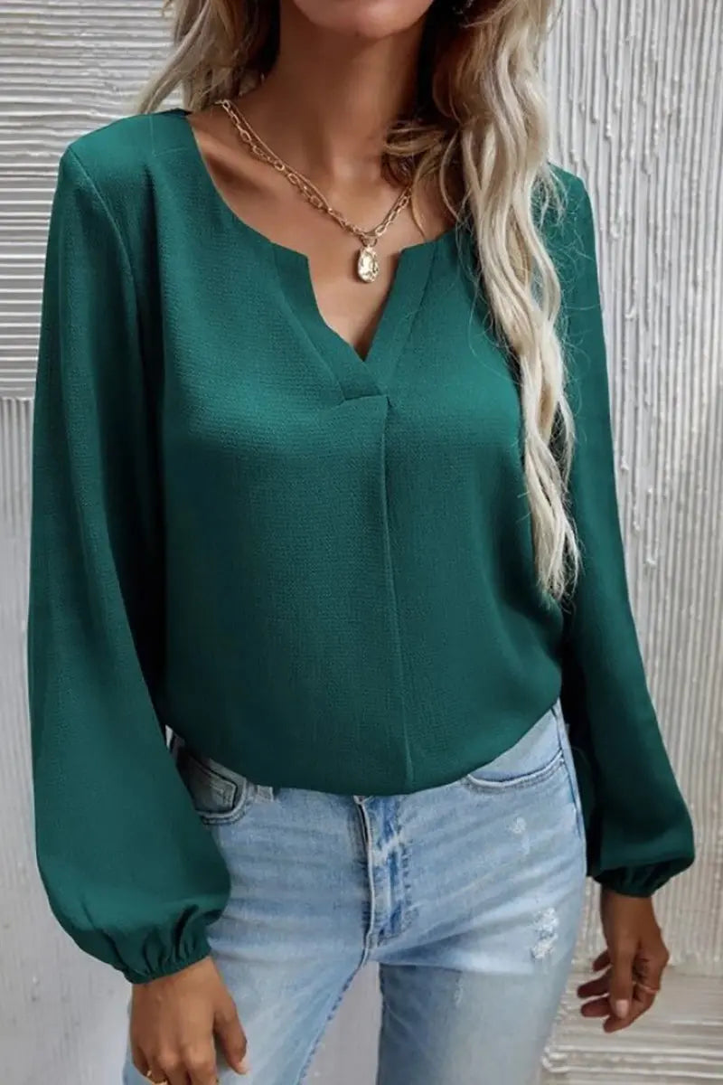V Neck Long Sleeve Blouse - Fashionpara
