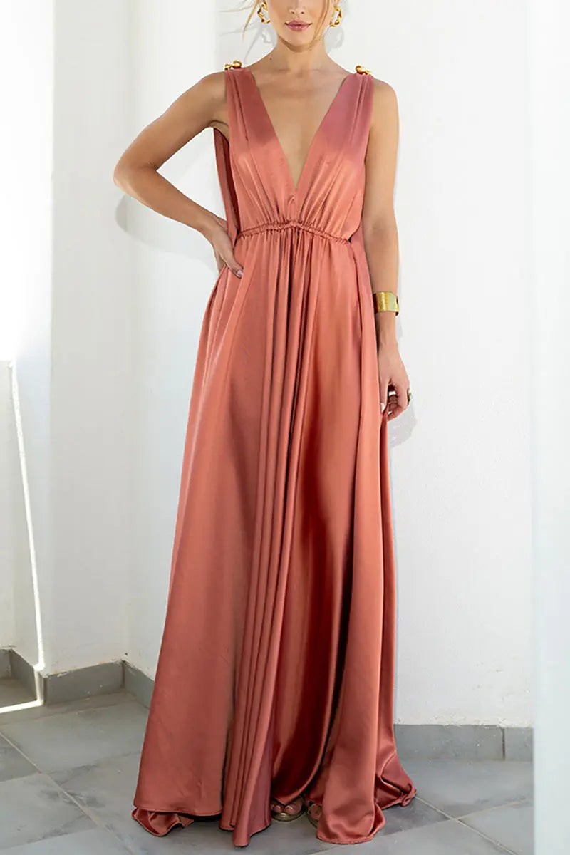 V Neck Backless Tank Maxi Dress - Fashionpara
