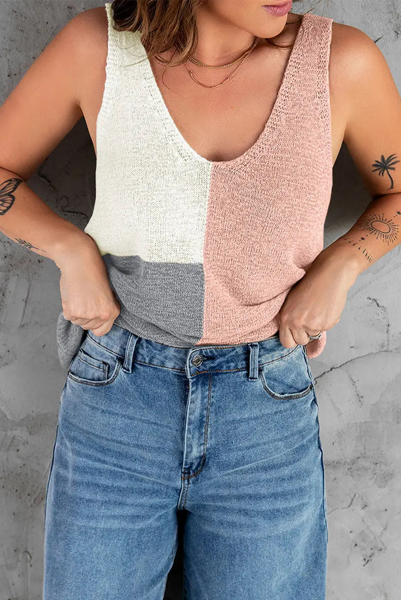 Color Block Sweater Tank - Fashionpara