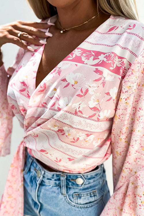 Tropical Flares Sleeve Tie Top - Fashionpara
