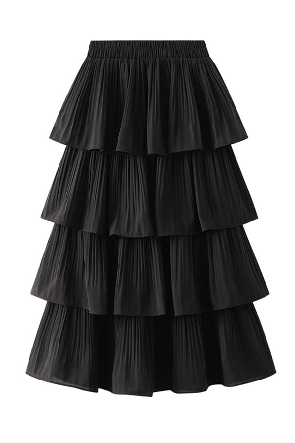 Pleated Tiered Midi Skirt - Fashionpara