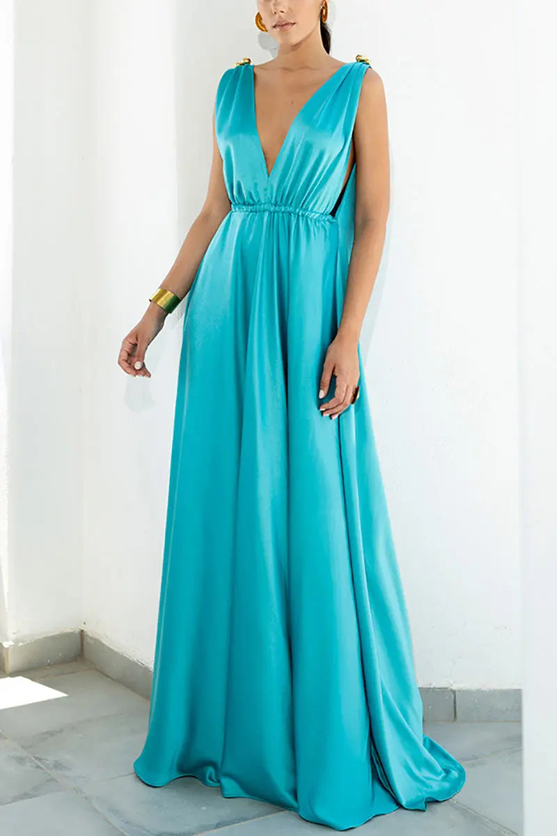 V Neck Backless Tank Maxi Dress - Fashionpara