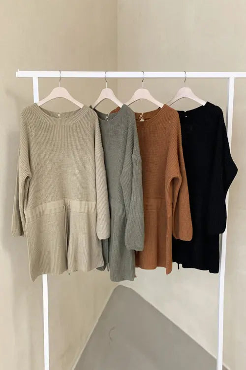 O Neck Puff Long Drawstring Sweater Romper  Fashionpara