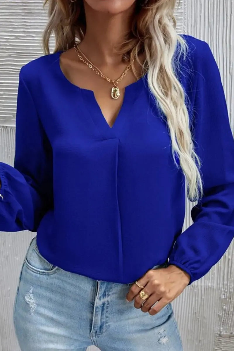 V Neck Long Sleeve Blouse - Fashionpara