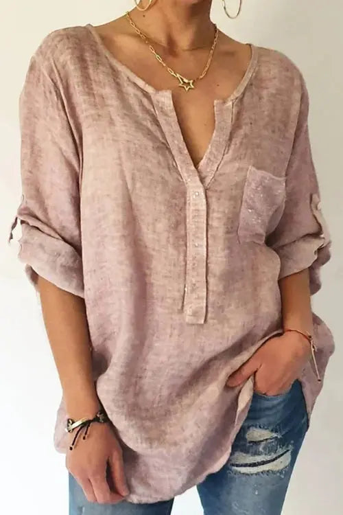 Sequin Pockets V Neck Blouse - Fashionpara