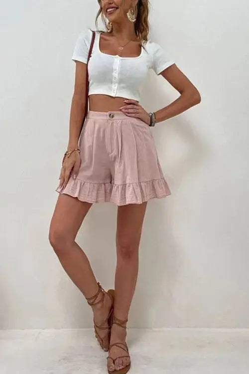 Button Flutter Hem Shorts - Fashionpara