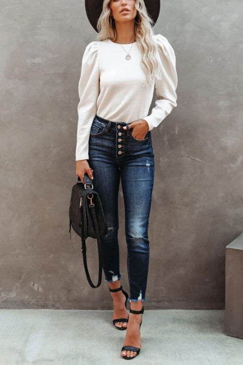 Balloon Sleeve Knit Jumper - Fashionpara