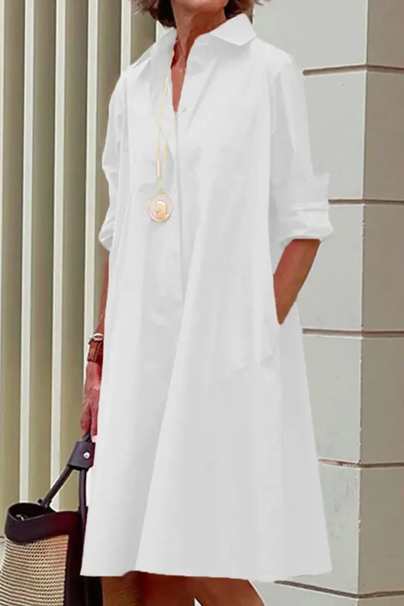 Classic Collared Shirt Dress - Fashionpara