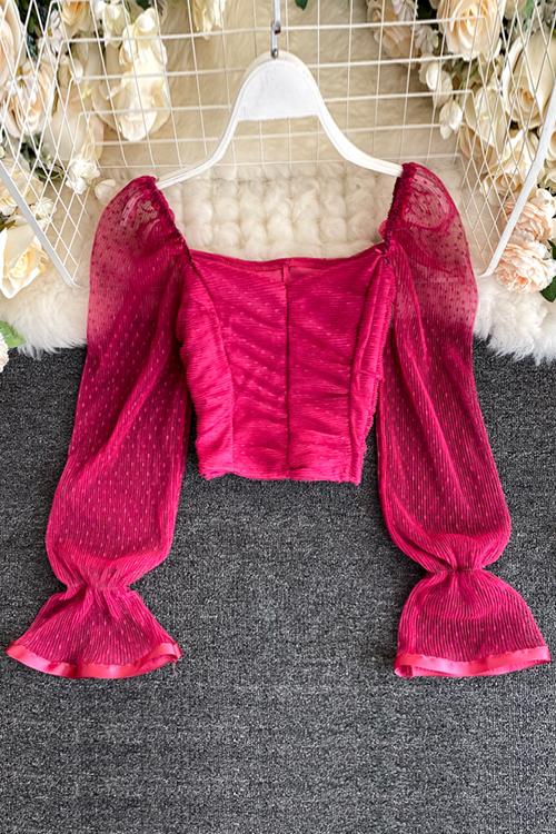 Mesh Puff Sleeve Crop Top - Fashionpara