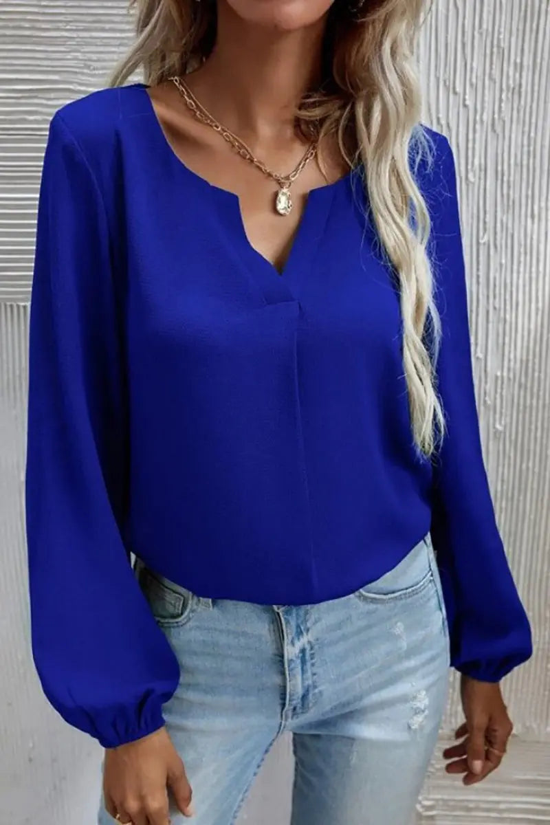 V Neck Long Sleeve Blouse - Fashionpara
