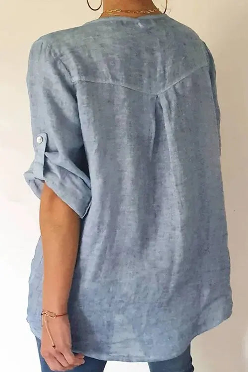 Sequin Pockets V Neck Blouse - Fashionpara