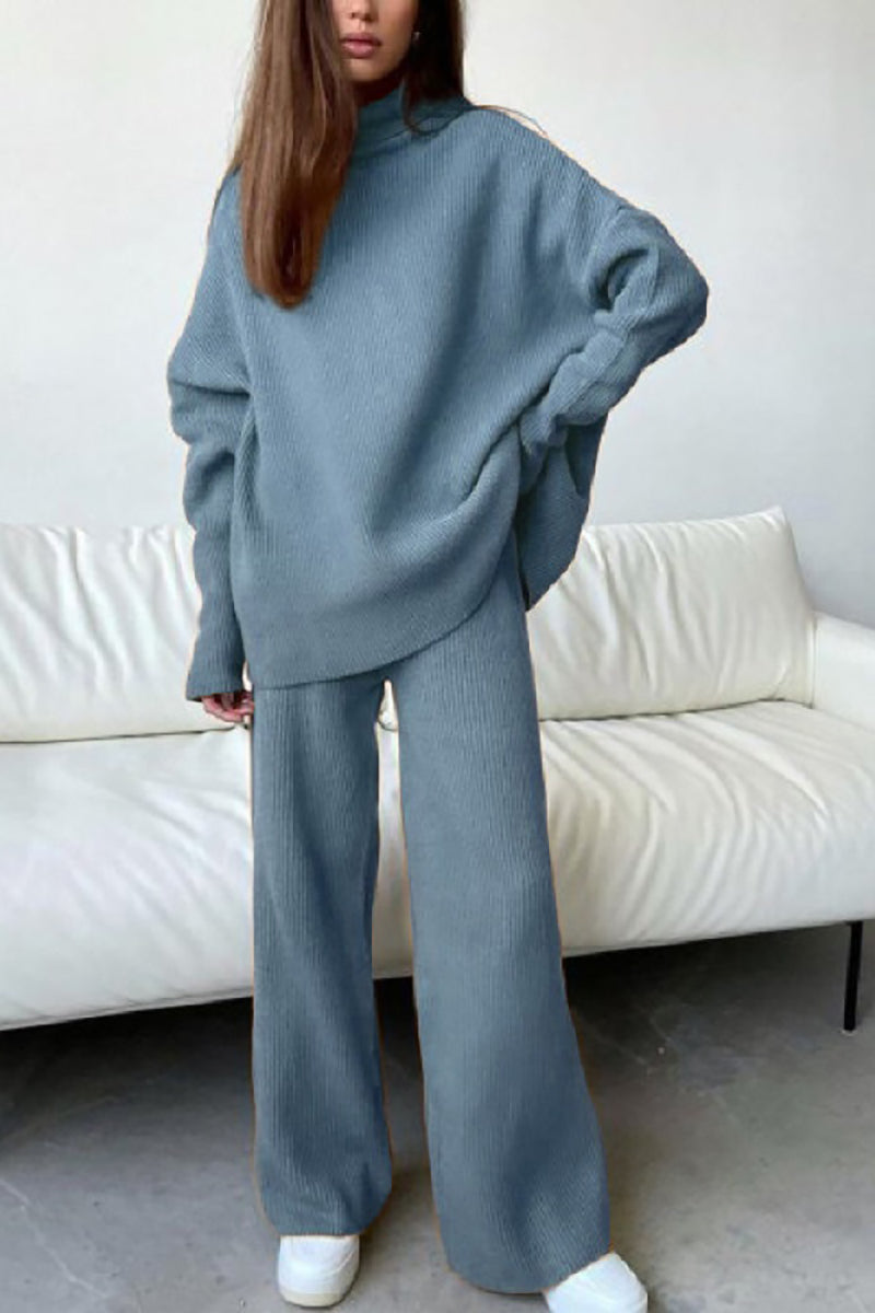 Keep Loungin High Collar Sweater Pants Set - Fashionpara