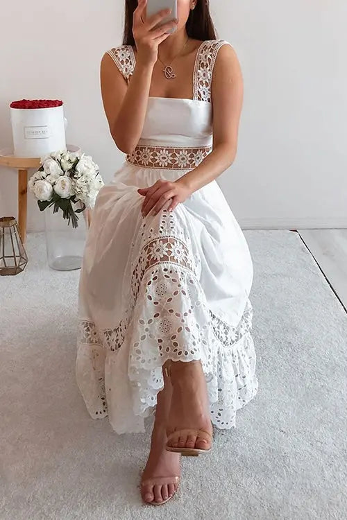 Lace Patchwork Sleeveless Maxi Dress - Fashionpara