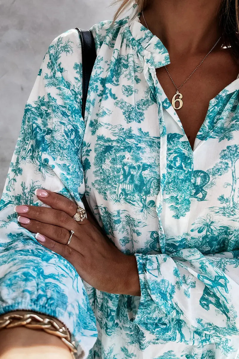 Floral V Neck Long Sleeve Maxi Dress - Fashionpara