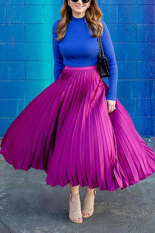Metallic Pleated Maxi Skirts - Fashionpara
