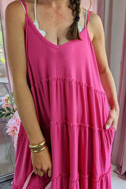 Tiered Pockets Slip Maxi Dress - Fashionpara