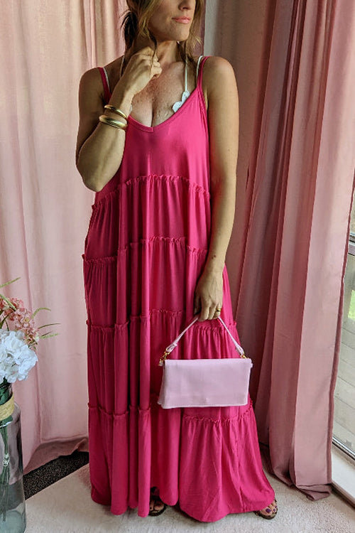 Tiered Pockets Slip Maxi Dress - Fashionpara