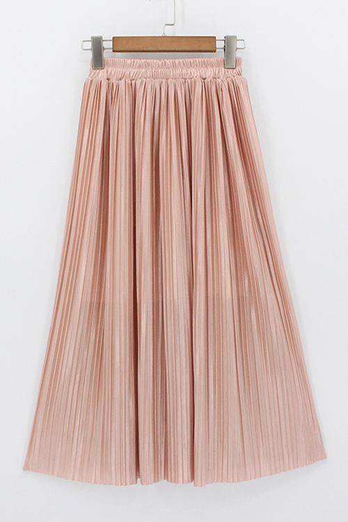 Metallic Pleated Maxi Skirts Fashionpara