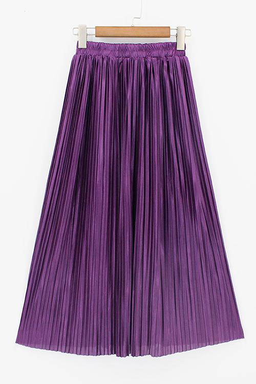 Metallic Pleated Maxi Skirts Fashionpara