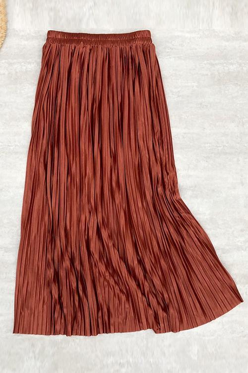 Metallic Pleated Maxi Skirts Fashionpara