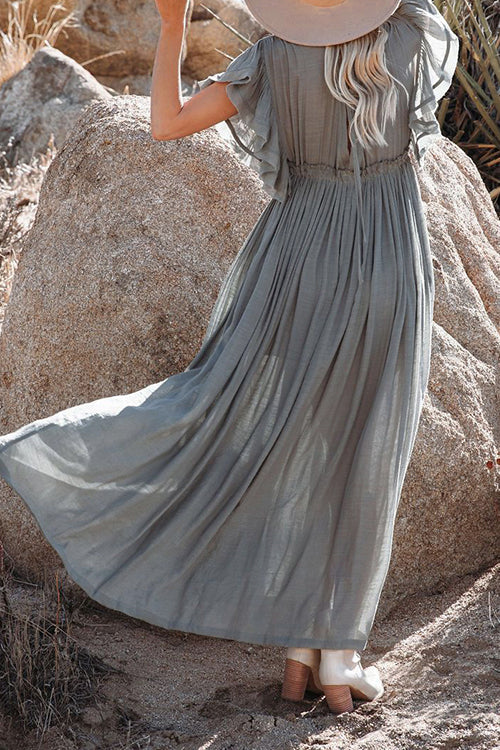 Button Drawstring Waist Bat Maxi Cover Dress Fashionpara