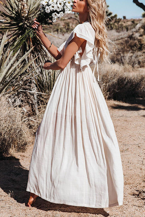 Button Drawstring Waist Bat Maxi Cover Dress Fashionpara