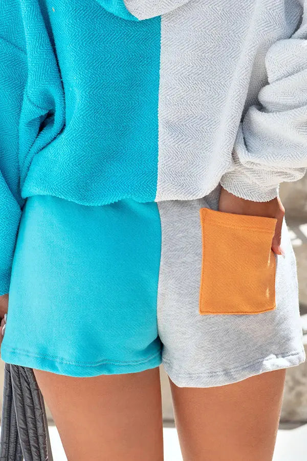 Seasons Change Color Block Hoodie Shorts Set - Fashionpara