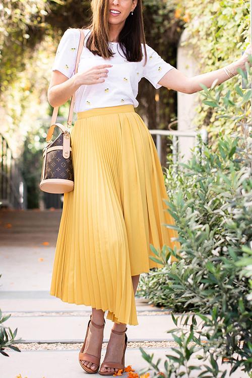 Metallic Pleated Maxi Skirts - Fashionpara